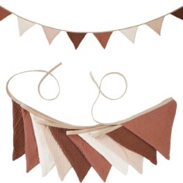 Driehoekige partyslingers van katoen, kleurrijke vlaggetjesslinger, verjaardag, decoratie voor doop, jongens, wanddecoratie, slinger, decoratie thuis, Kerstmis, school (Elegante-Koffie)