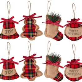 8-delige kerstversiering - kerstversieringen met bel, kous en kous balvormen voor boom en feest