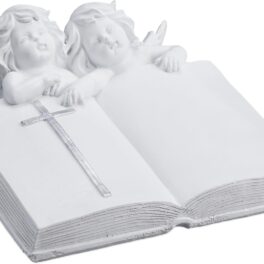 Relaxdays tuinbeeld engel, met boek, kunststeen, weerbestendig, vorsvast, HxBxD: ca. 10x20x20 cm, grafdecoratie, wit